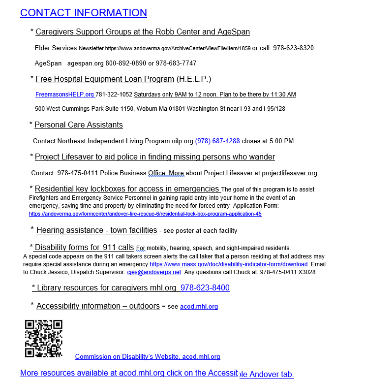 Caregiver Flyer Andover Commission on Disability page 2